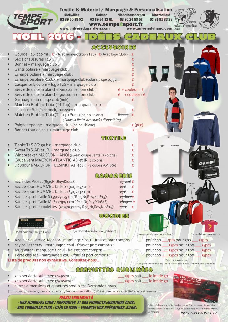 Listing offre Noël Temps 2 sport idée cadeau sportif publicitaire