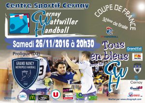 affiche du match cernay hand contre nancy championnat de france de handball avec temps 2 sport