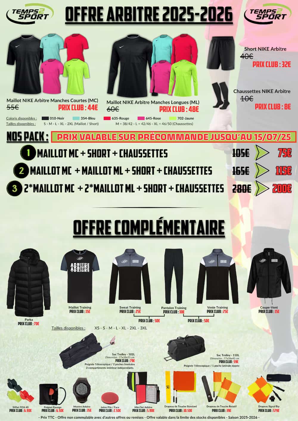 les maillots arbitres sont chez TEMPS 2 SPORT