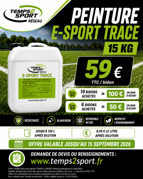 Peinture Traçage Terrain de Sport E-SPORT TRACE 15kg | Offre Temps 2 Sport